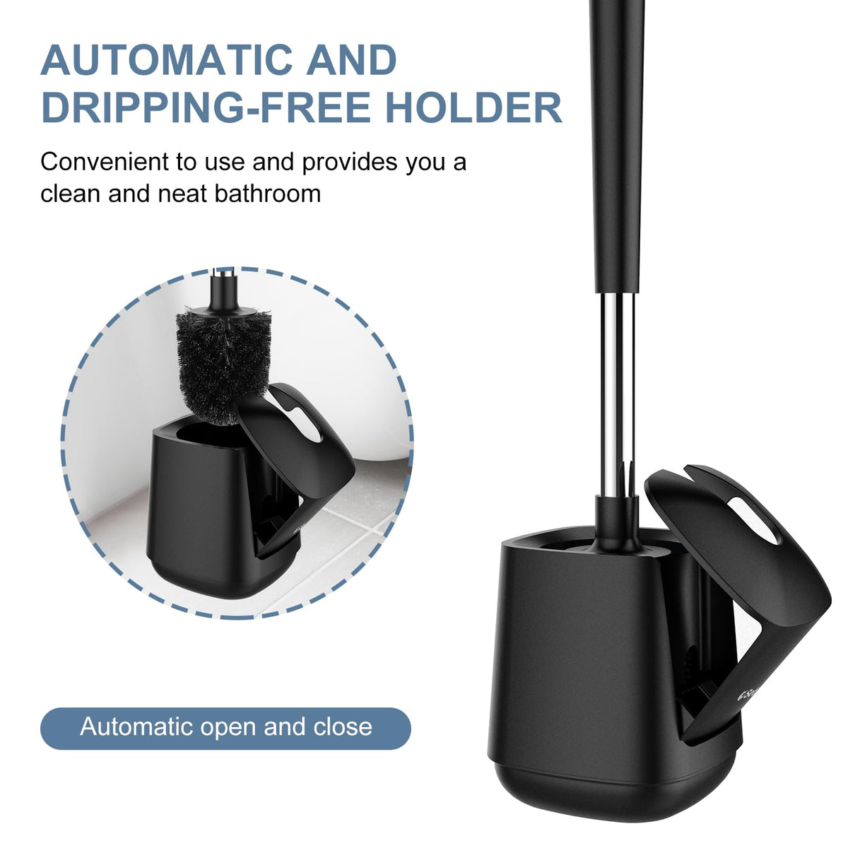 SetSail Toilet Bowl Brush and Holder for Bathroom Cleaning, Black, 1 Pack