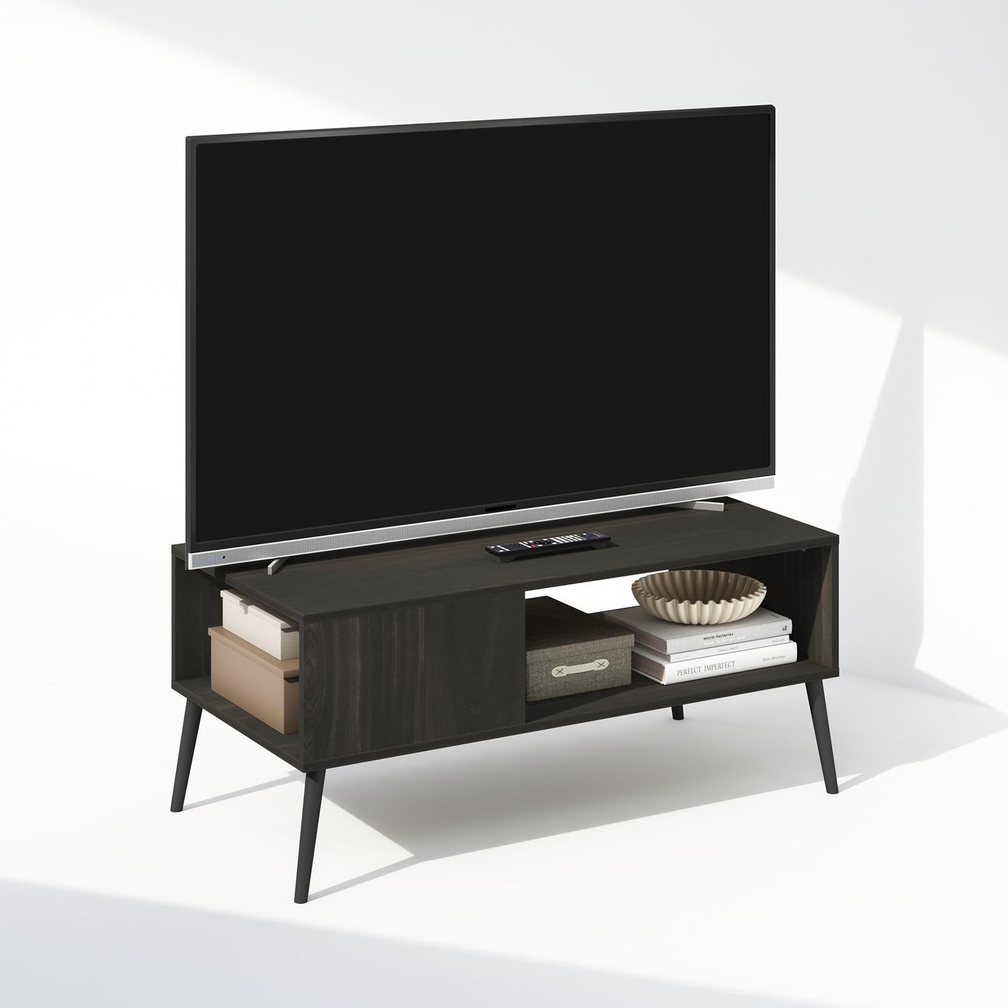 Furinno CLAUDE TV Stand, Mid Century Style Entertainment Center, TV Console for TV up to 40 Inch with Wood Legs, for Living Room, Bedroom, Espresso