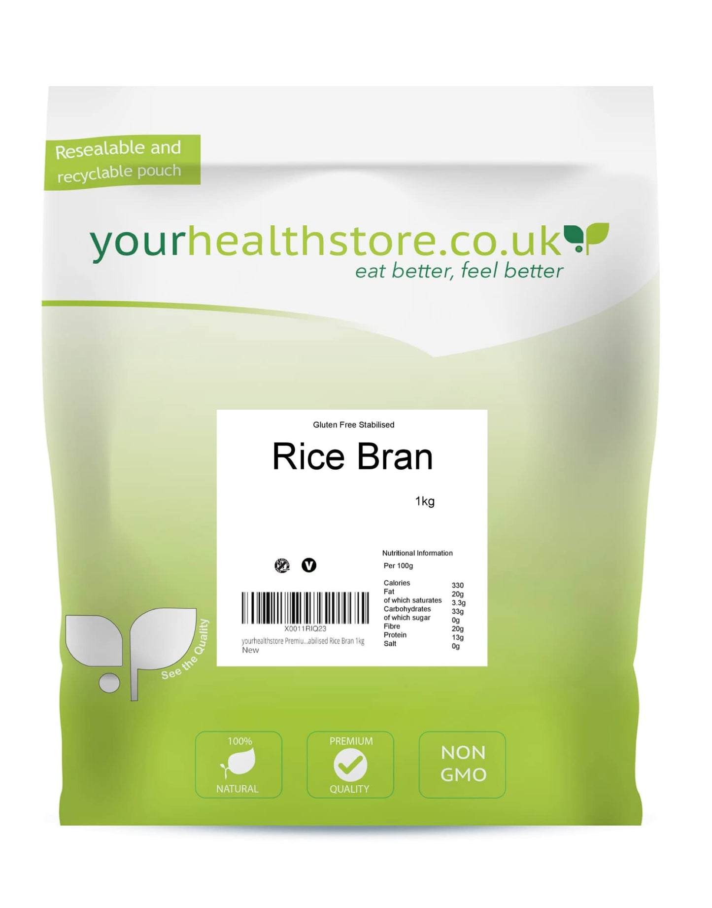 yourhealthstore Premium Gluten Free Non GMO Stabilised Rice Bran 1kg