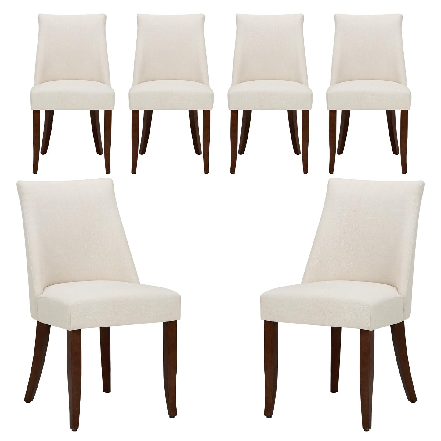 COLAMY Upholstered Dining Chairs Set of 6, Linen Fabric Parsons Dining Room Chairs with Curved Backrest, Solid Rubber Wood Legs
