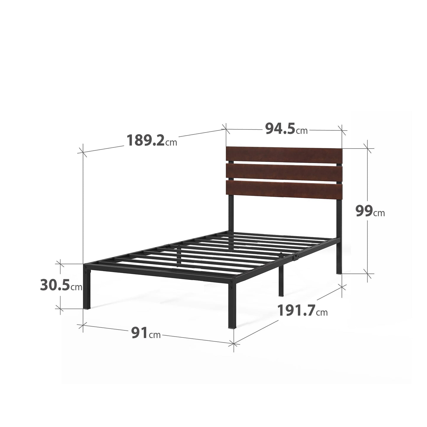 Zinus Figari Single Bed frame - Bed 90x190 cm - 31 cm Height with Underbed storage - Sustainable Bamboo and Metal Platform Bed frame with Headboard -