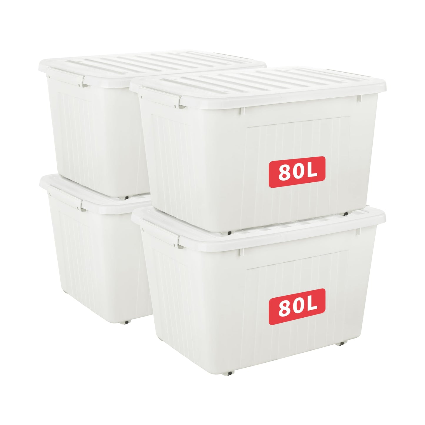 Cetomo 80L*4 Storage Boxes with Lids, Plastic Storage Box with Wheels and Secure Side Latches, Stackable & Nestable Organizer for Home, Office
