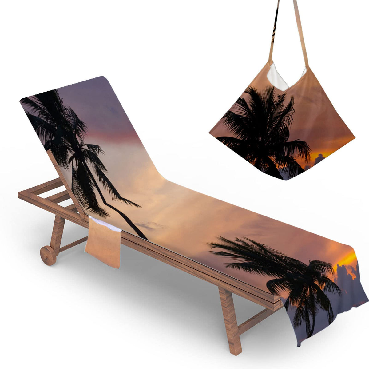 Highdi Sun Lounger Towels with Pockets, Brown Portable Beach Sunbed Towels Microfiber Quick Dry Travel Beach Chair Cove for Sun Lounger, Pool Chair