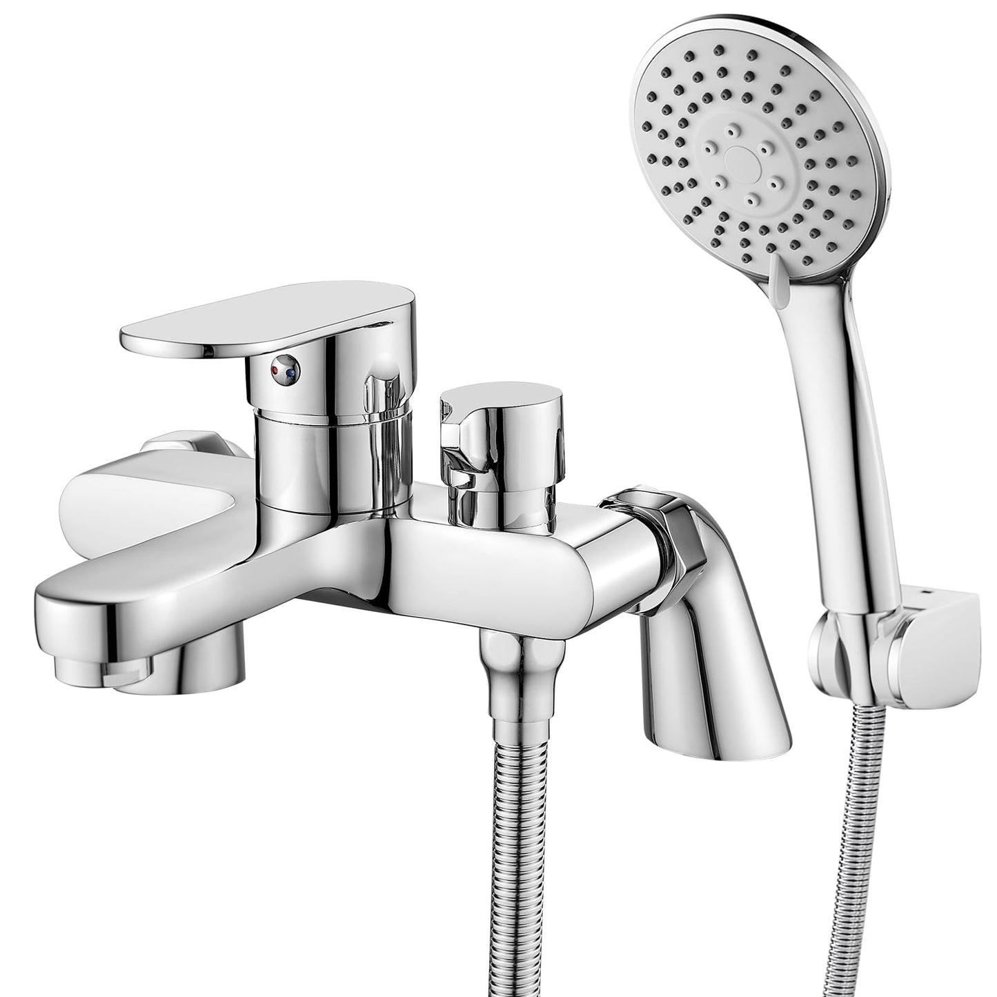 Bath Taps with Shower Attachment Bath Mixer Taps with Shower Head Modern Single Lever Bathroom Mixer Tap Deck Mounted Tub Tap Set 180mm Chrome Brass,3
