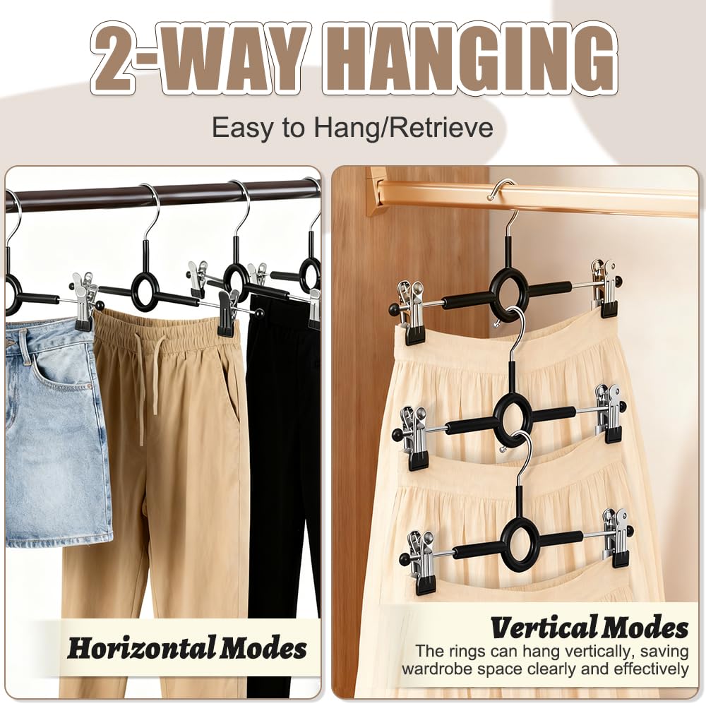 10 Pack Trouser Skirt Hangers, Adjustable Clips Rotatable Metal Hook,Space-saving Storage for Pants Skirts Jeans Towels in Closet Non-Slip Design