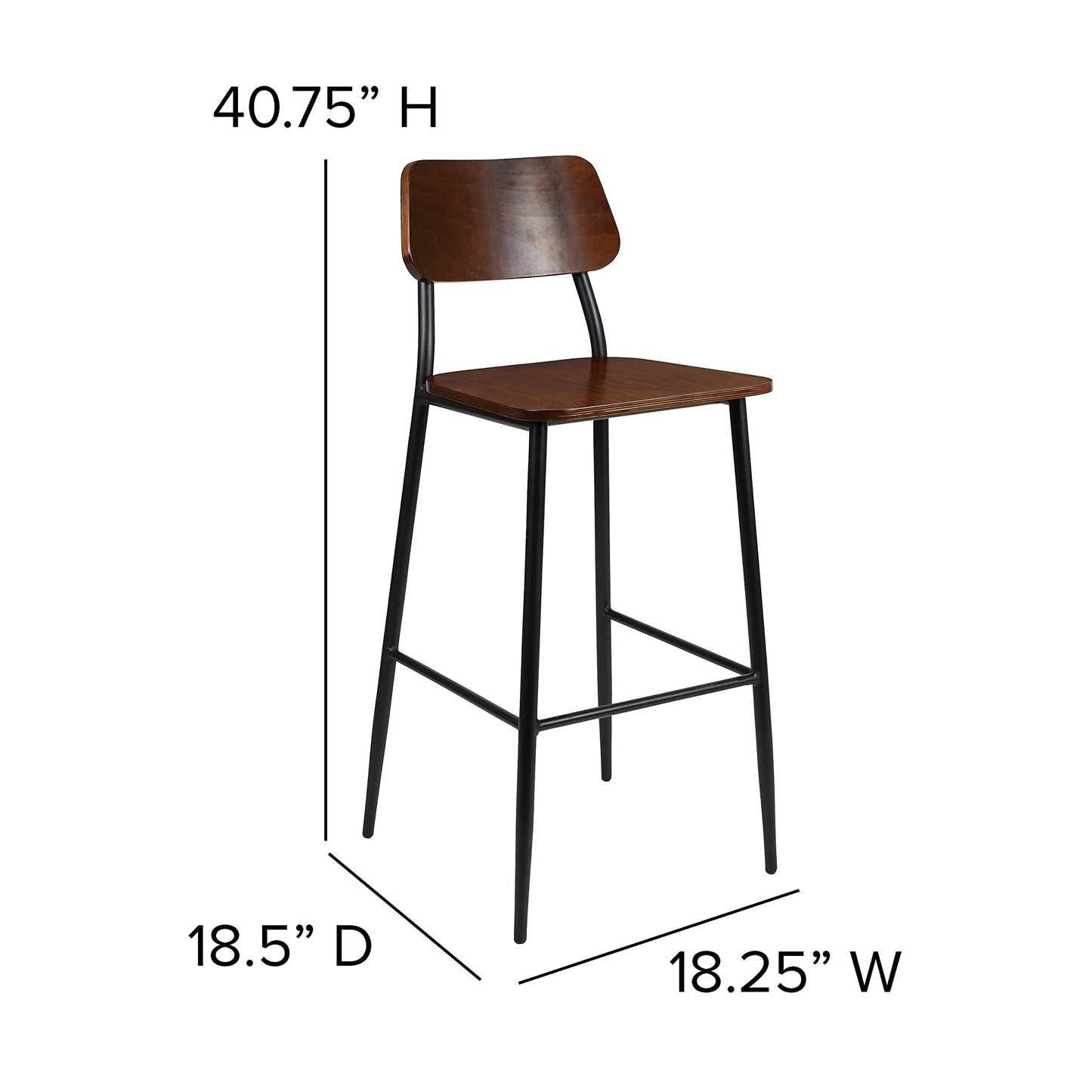 Flash Furniture Lincoln Industrial Barstool with Gunmetal Steel Frame and Rustic Wood Seat, Mahogany