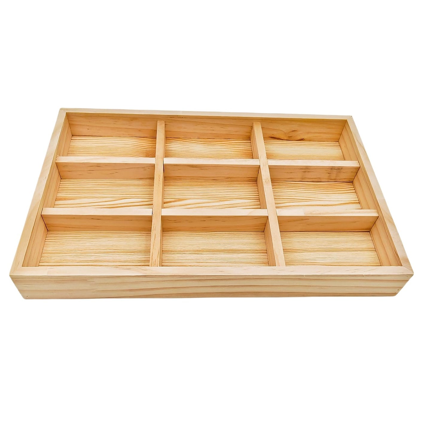 Anktily Unfinished Wooden Storage Divider Box with 9 Compartments, Showcase Display Box,Underwear Storage Case, Wood Display Tray for Jewellery