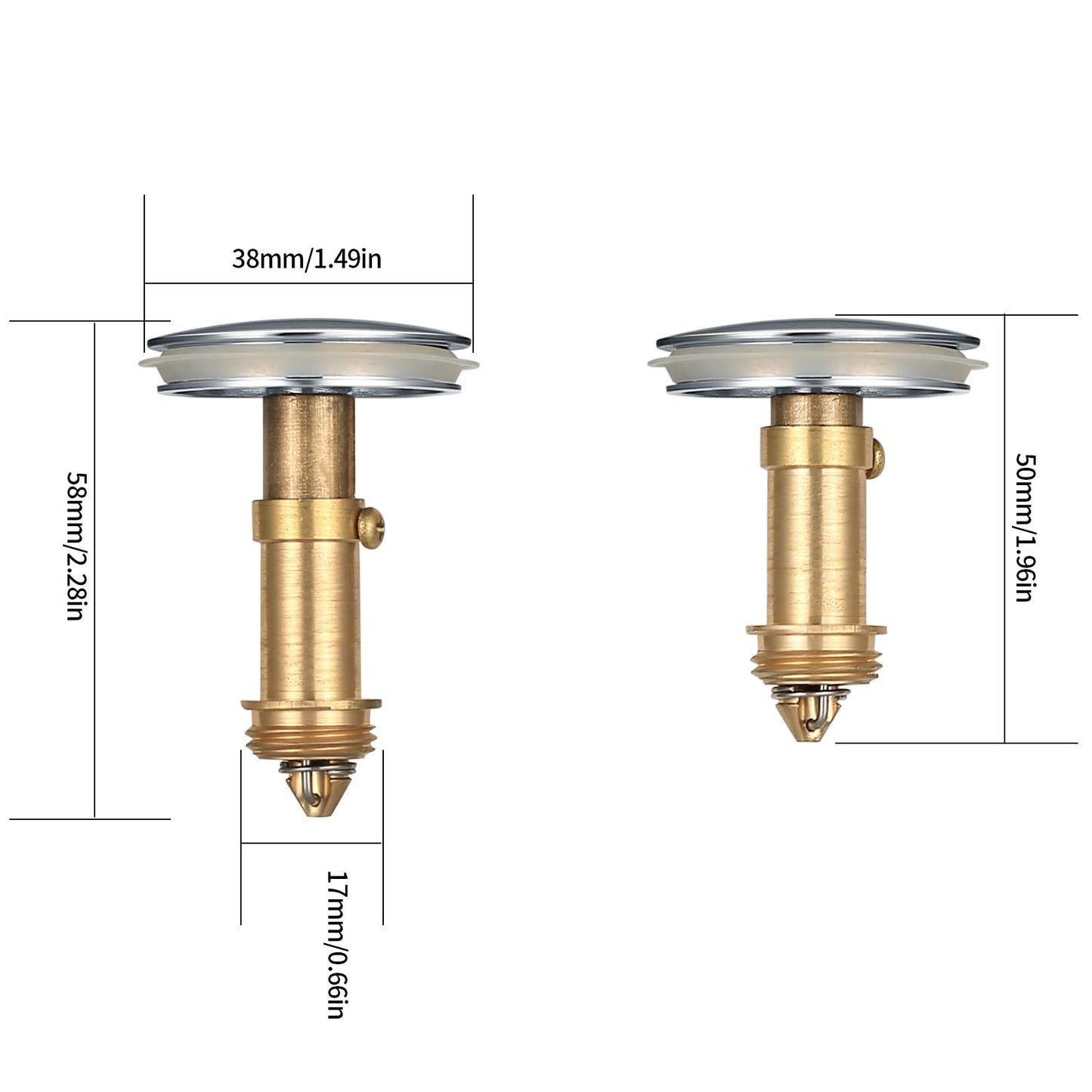38mm Pop Up Sink Plugs, Bathroom Push Drain Stopper, Brass Chrome