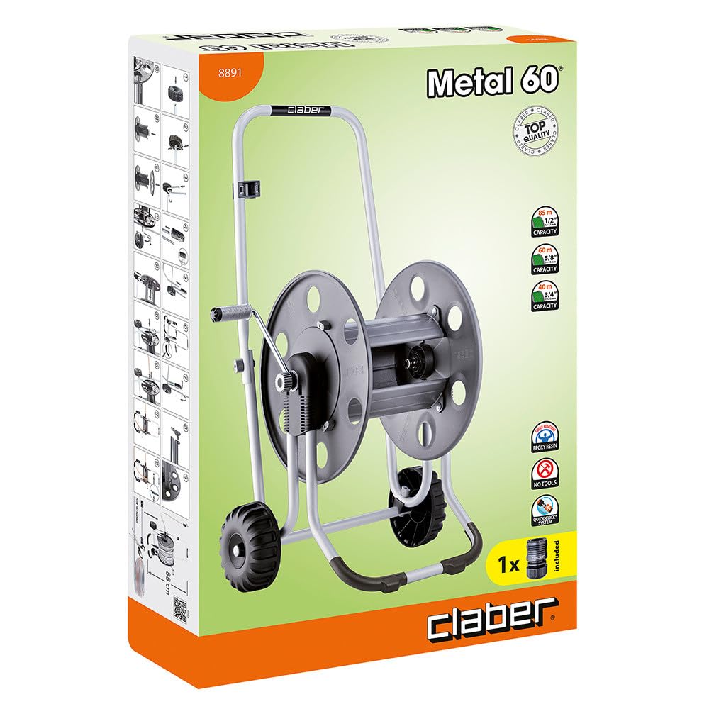 Claber 8891 Metal 60 Trolley, Black/Orange/Grey