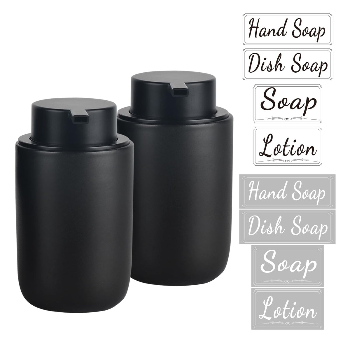 BosilunLife Hand Soap Dispenser for Bathroom Decro 12oz Ceramic Kitchen Dish Dispenser (Foam Pump, 2PCS Black)