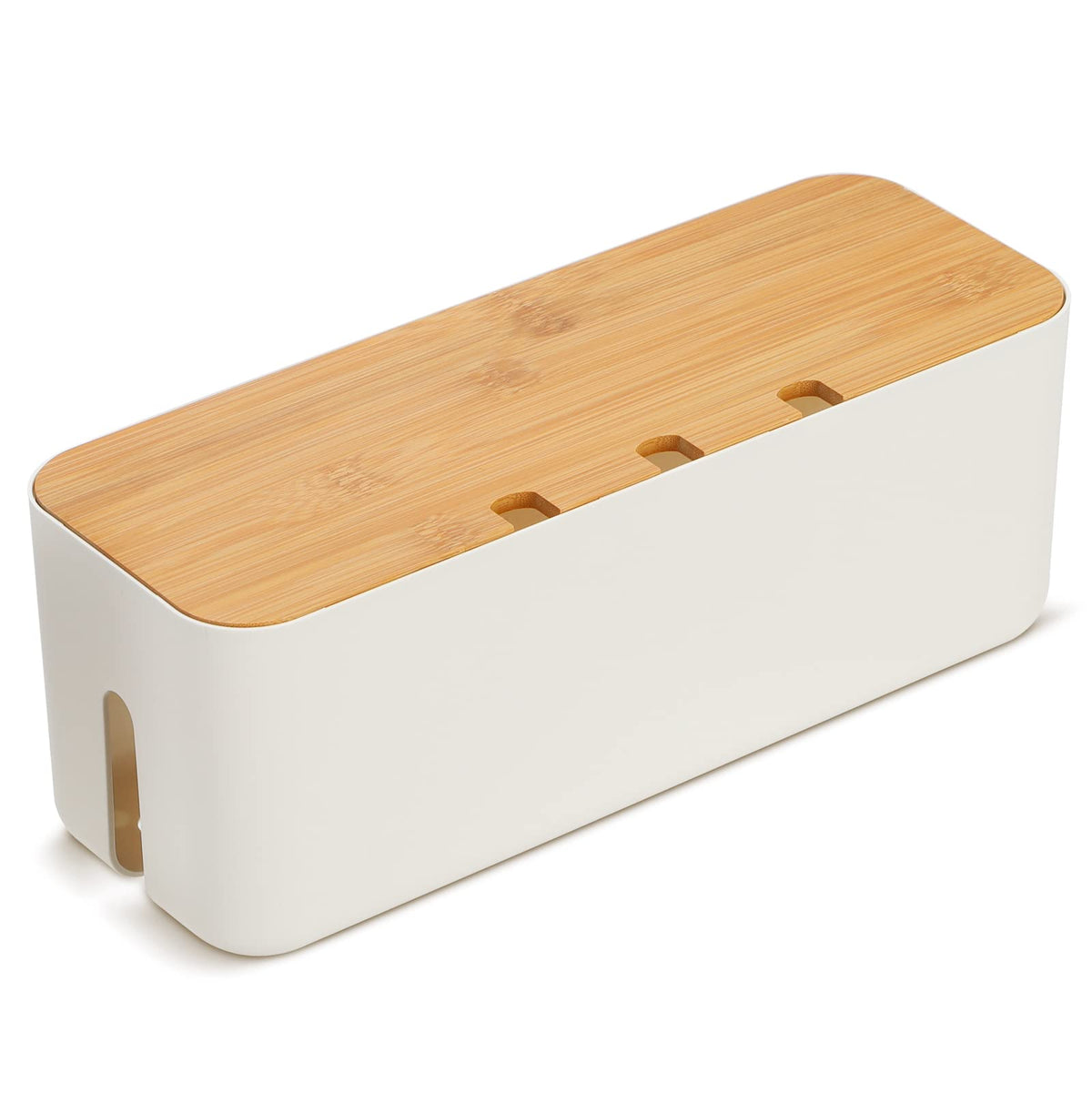 Cable Tidy Box, Larger Cables management box, with Bamboo Lid Cables Organised Box Includes Cable Ties Reusable Straps for Hiding Messy Cables Wire