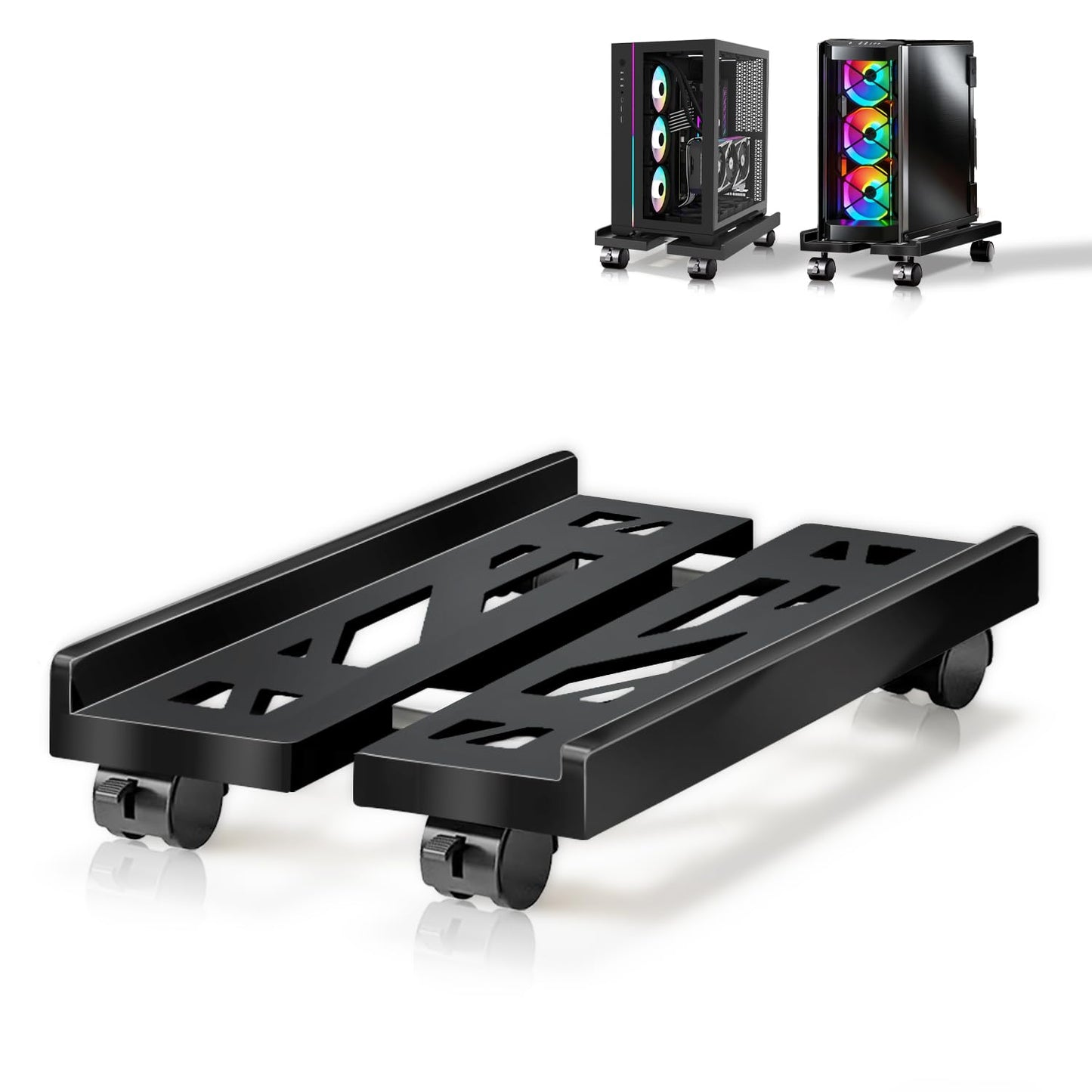 Hmfmdy CPU Stand for PC, Desktop Computer Tower Stand, Adjustable CPU Holder, Universal Mobile PC Stand with Rolling Lockable Castors