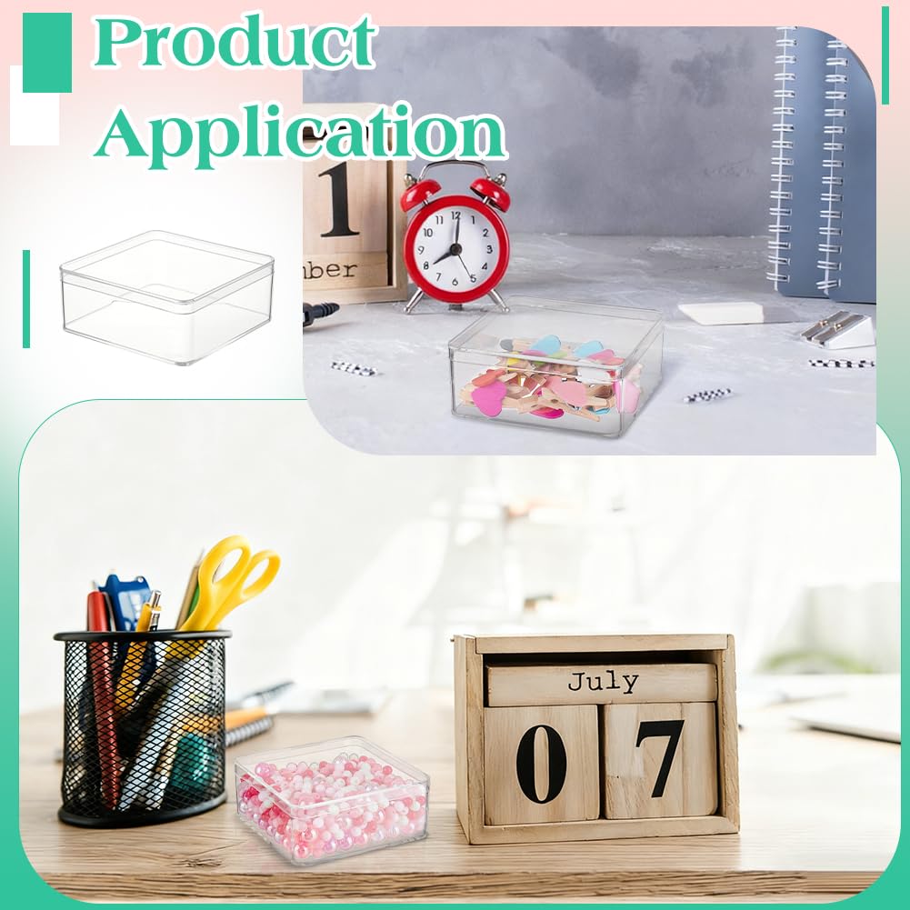 BENECREAT 12Pcs Acrylic Storage Boxes, 8.5x8.5x3.5cm/3.3x3.3x1.4inch Square Gift Box with Lids