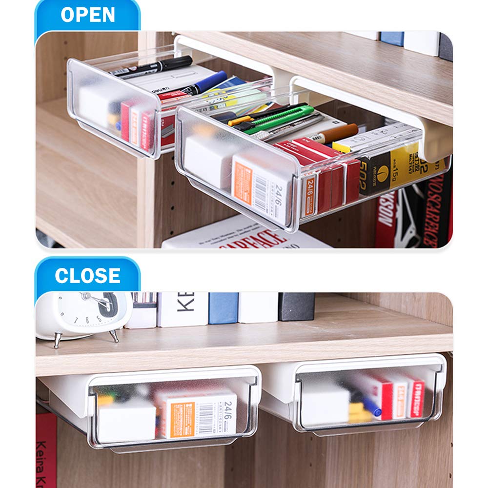 CMOISO Under the Table Storage Box, 2 Pieces Hidden Drawer Creative Desk Sticker, Drawer Tray Desk Organizer for Home and Office (Black)