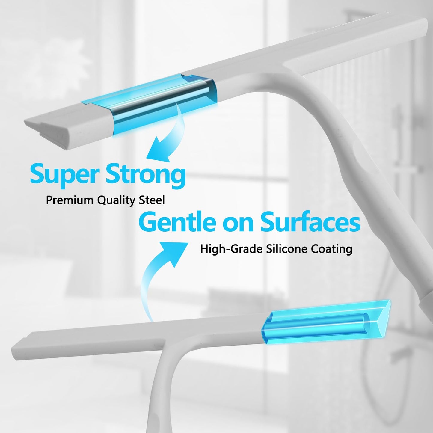 Shower Squeegee for Glass Doors, 25cm All-in-One-Piece Silicone Squeegee with Built-in Hook,Streak-Free Cleaning for Shower Doors