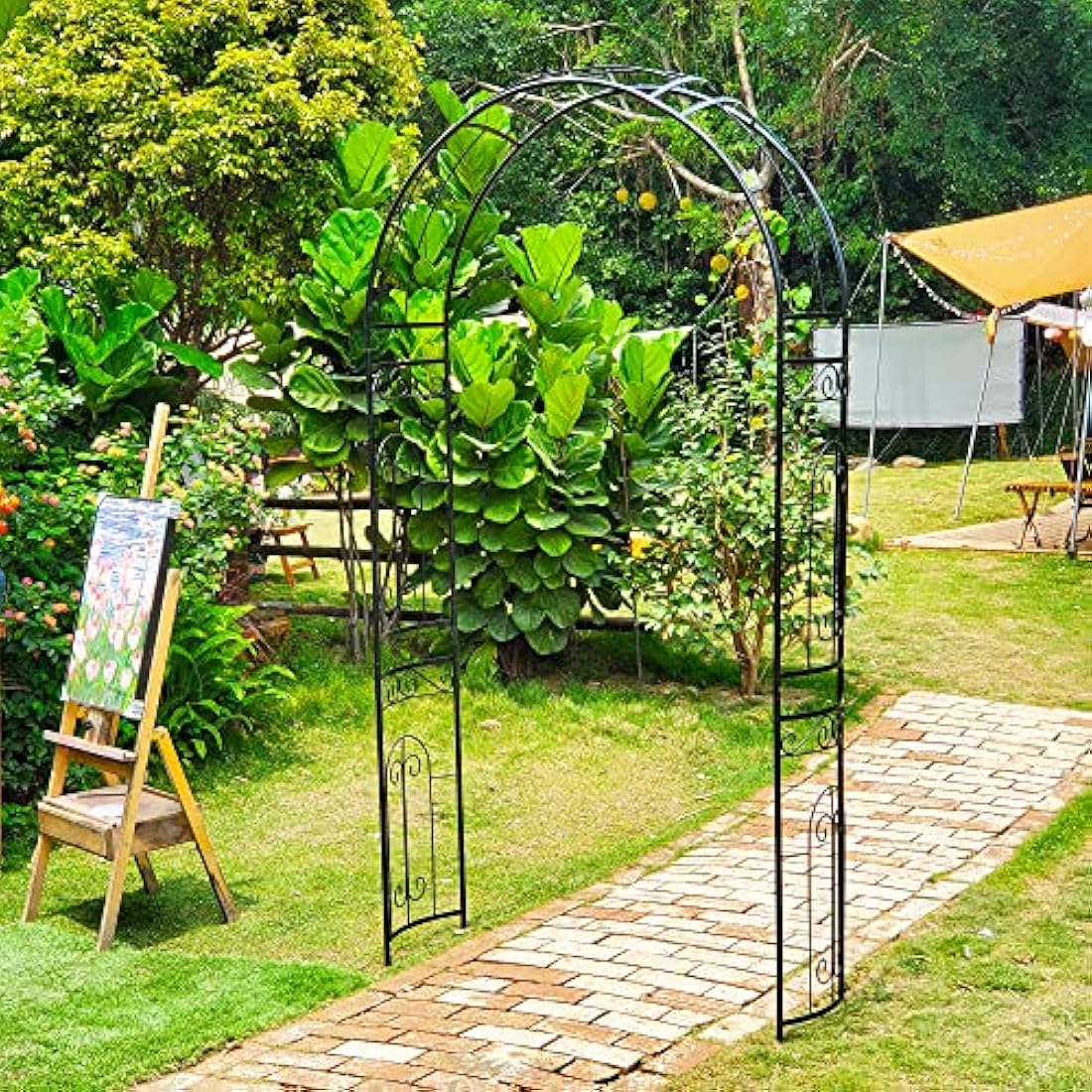 SCENDOR Rose Arch Garden Arbour, 87"H x 45"W Iron Curved Garden Archway, Romantic Garden Trellis for Climbing Plants, Jasmine Wedding Ceremony Arches