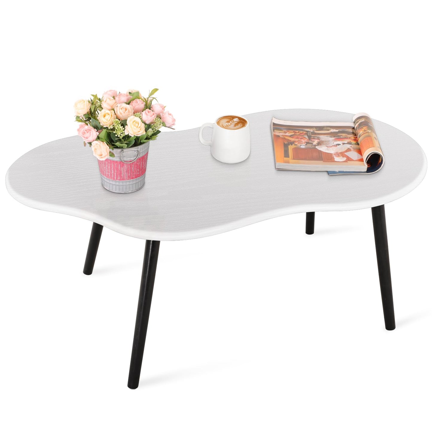 FEUFOAM Modern Coffee Table Cloud White Coffee Tables Irregular Center Table for Living Room Unique Wood Grain Table Top Coffee Table Floor Table for