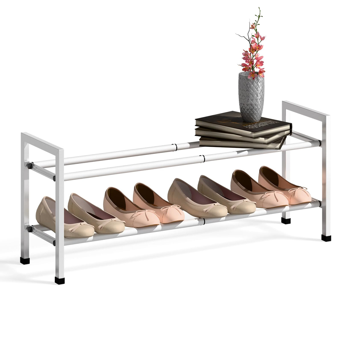 Bumusty 2 Tier Expandable Shoe Rack, White