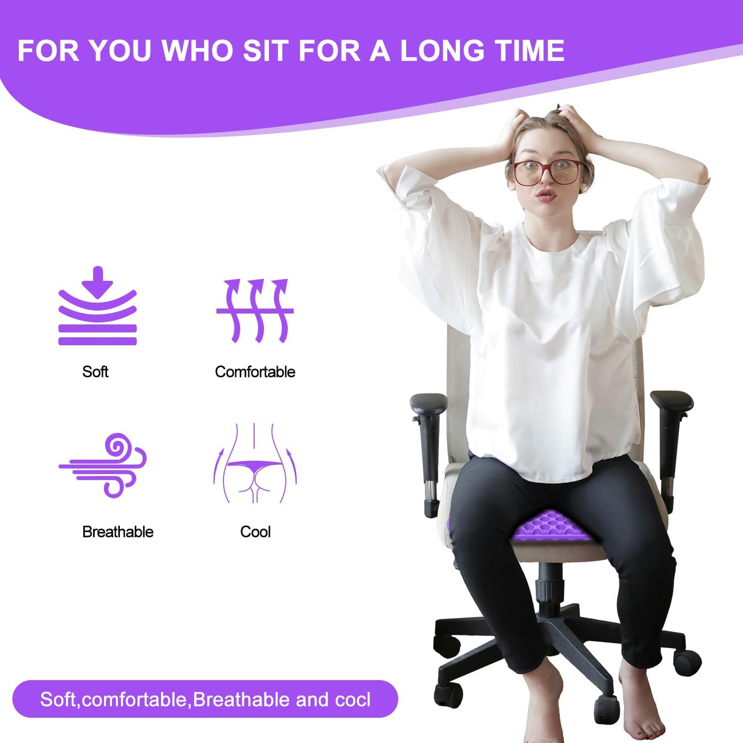 Gel Seat Cushion for Long Sitting,Double Thick Support Pressure Cushion with Non-Slip Cover,Soft & Breathable Sitter Cushion for Back Pain