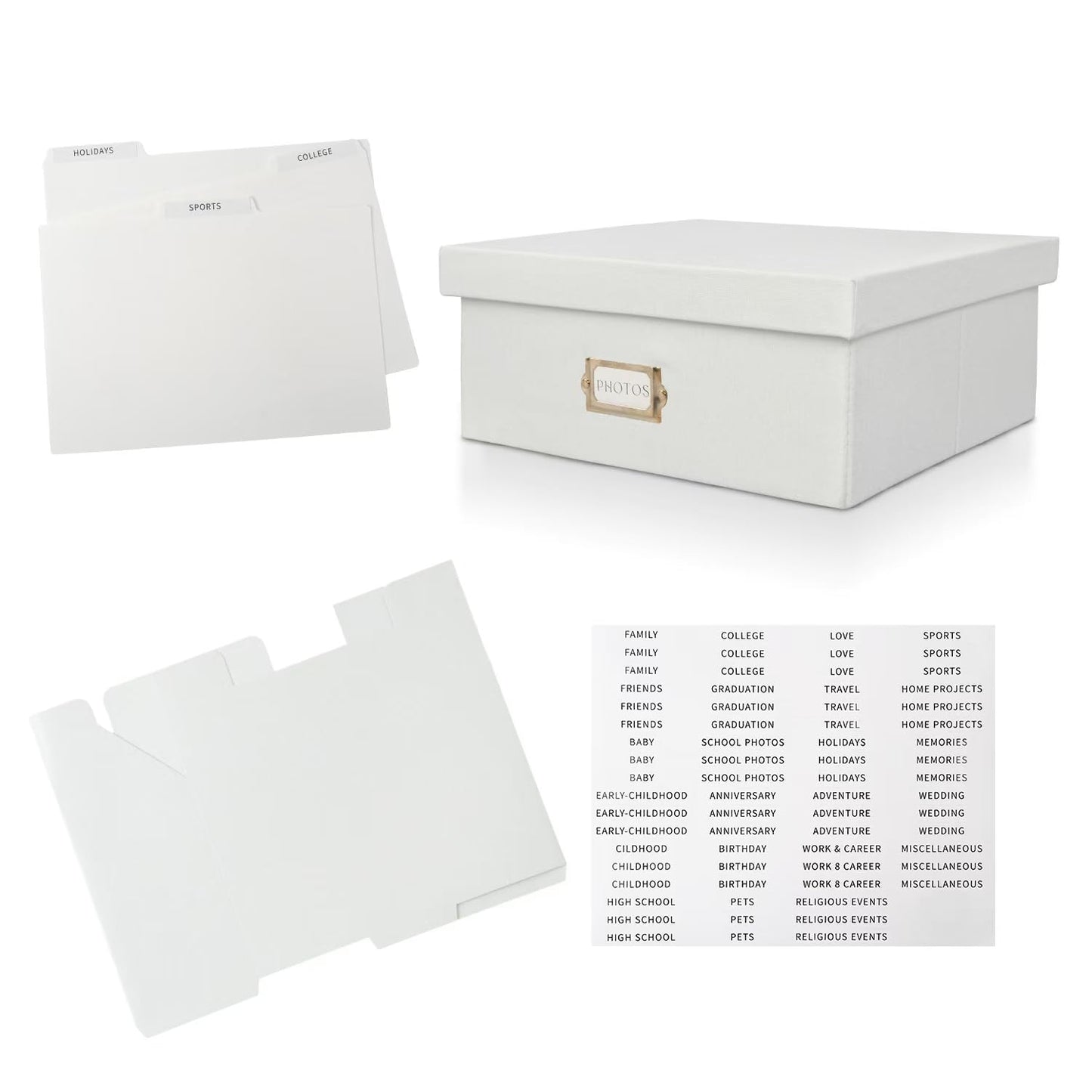 kroucoco Linen Photo Storage Box,hold up to 1700 Photos of 4x6”,Photo Containers with Dividers,Photo Storage Organizer with Lid for