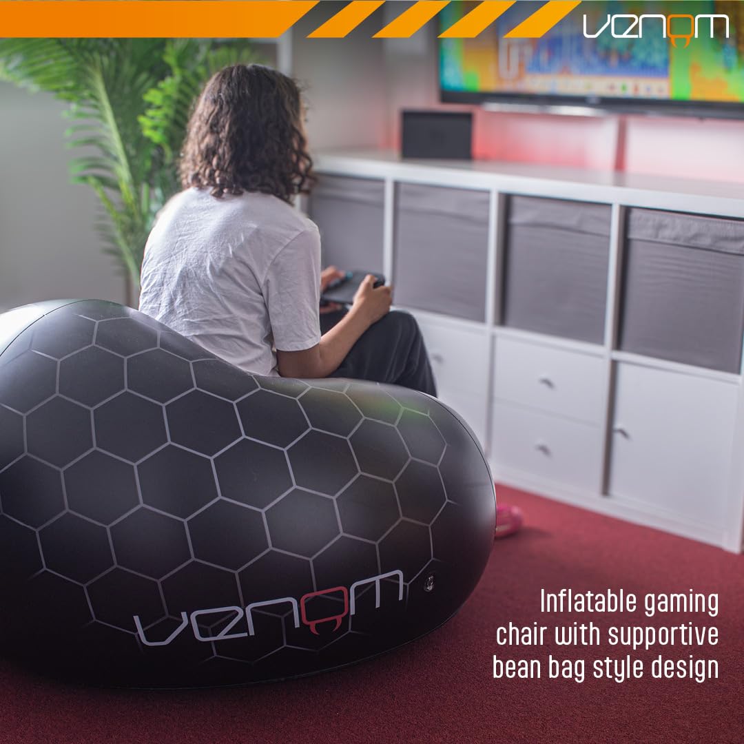 Venom Inflatable Gaming Chair with Cup Holders – Bean Bag Style Blow Up Seat for Kids & Teens, Supports Up to 75 kg