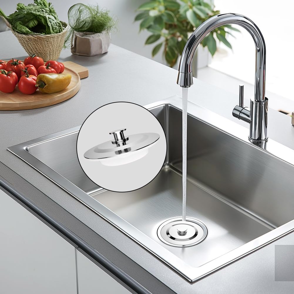 Stainless Steel Bath Plug for 40-45mm Holes, Universal Sink Stopper for Kitchen and Bathtub, Anti-Leak Design with Secure Fit