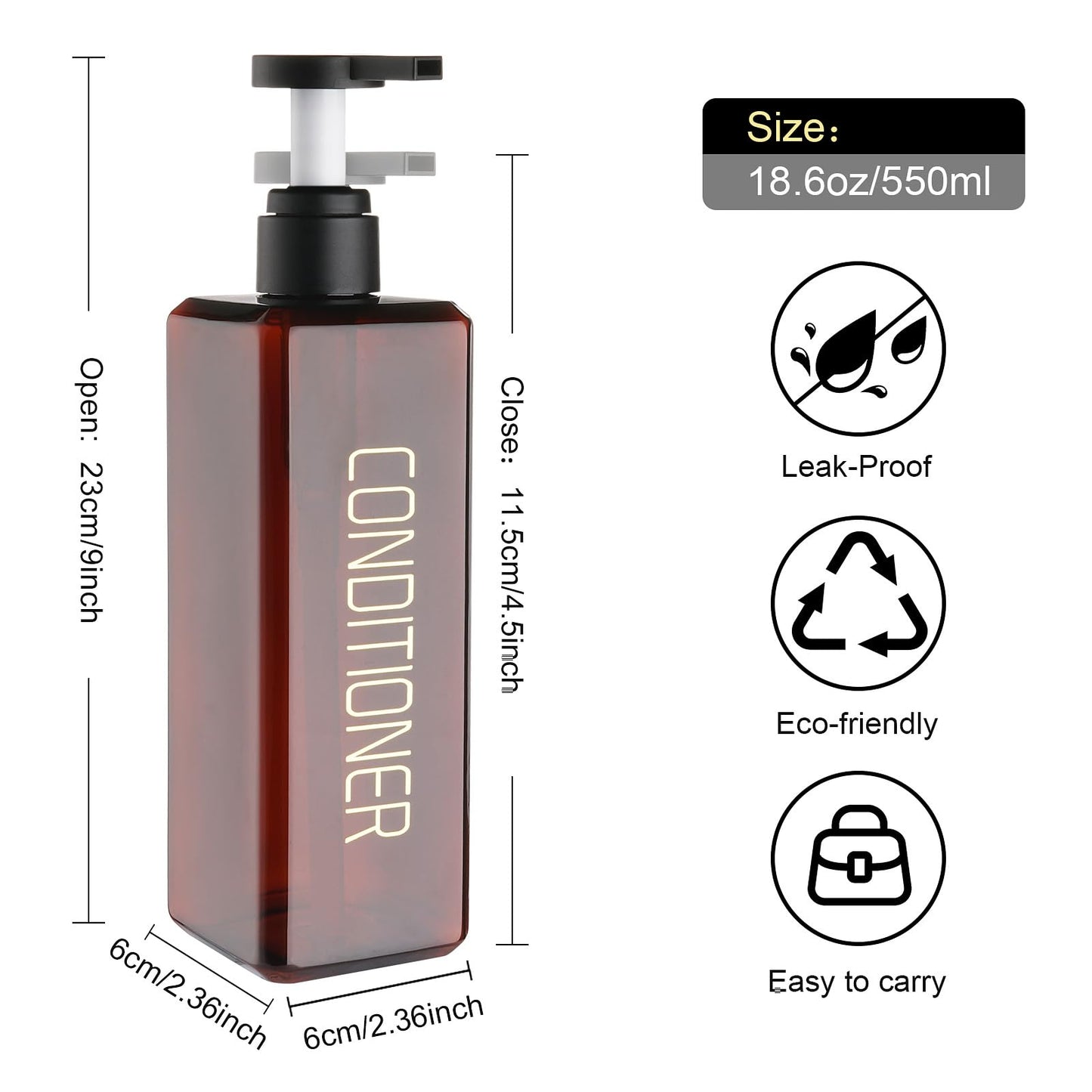 Hokretme 3 Pack Shampoo and Conditioner Dispenser 550ml Shower Soap Bottles Refillable Shampoo Pump Bottle Dispenser Plastic Empty Body Wash