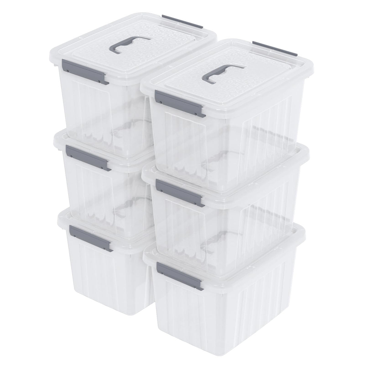 Parlynies Set of 6 Plastic Storage Box with lid, 12 Liter Clear Latch Bin with Lid