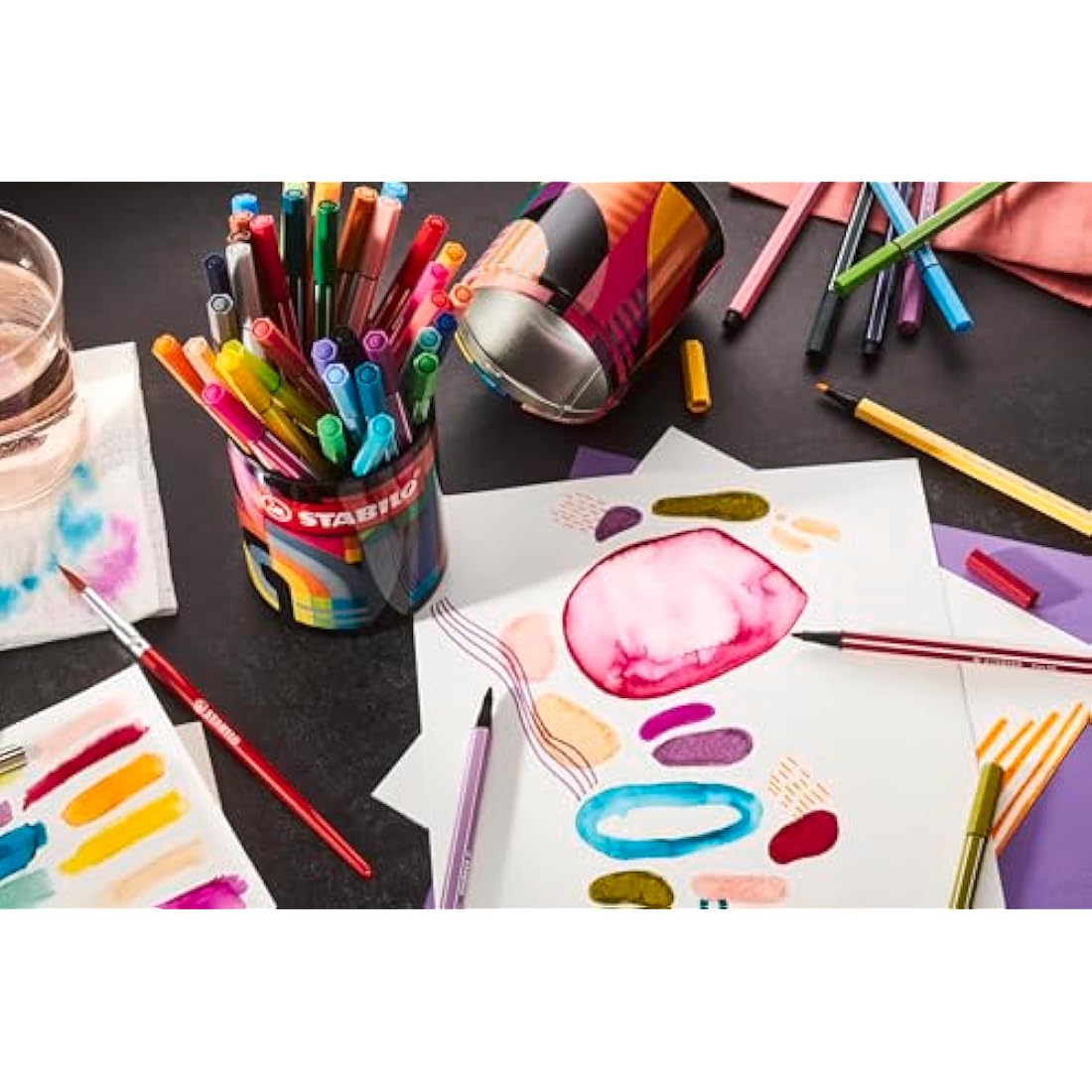 STABILO Pen 68 - Premium Fibre-Tip Pen - ARTY - Tin of 45 - Assorted Colours