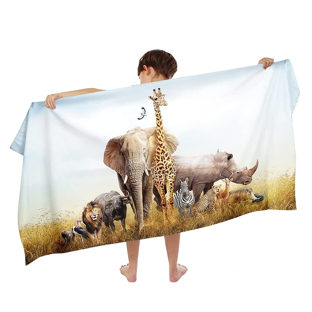 Ulticool Microfibre Children's Towel 140 x 70 cm - Safari Animals Dinosaur - Lightweight Travel Towel Quick-Drying Bath Towel Beach Towel Microfibre -