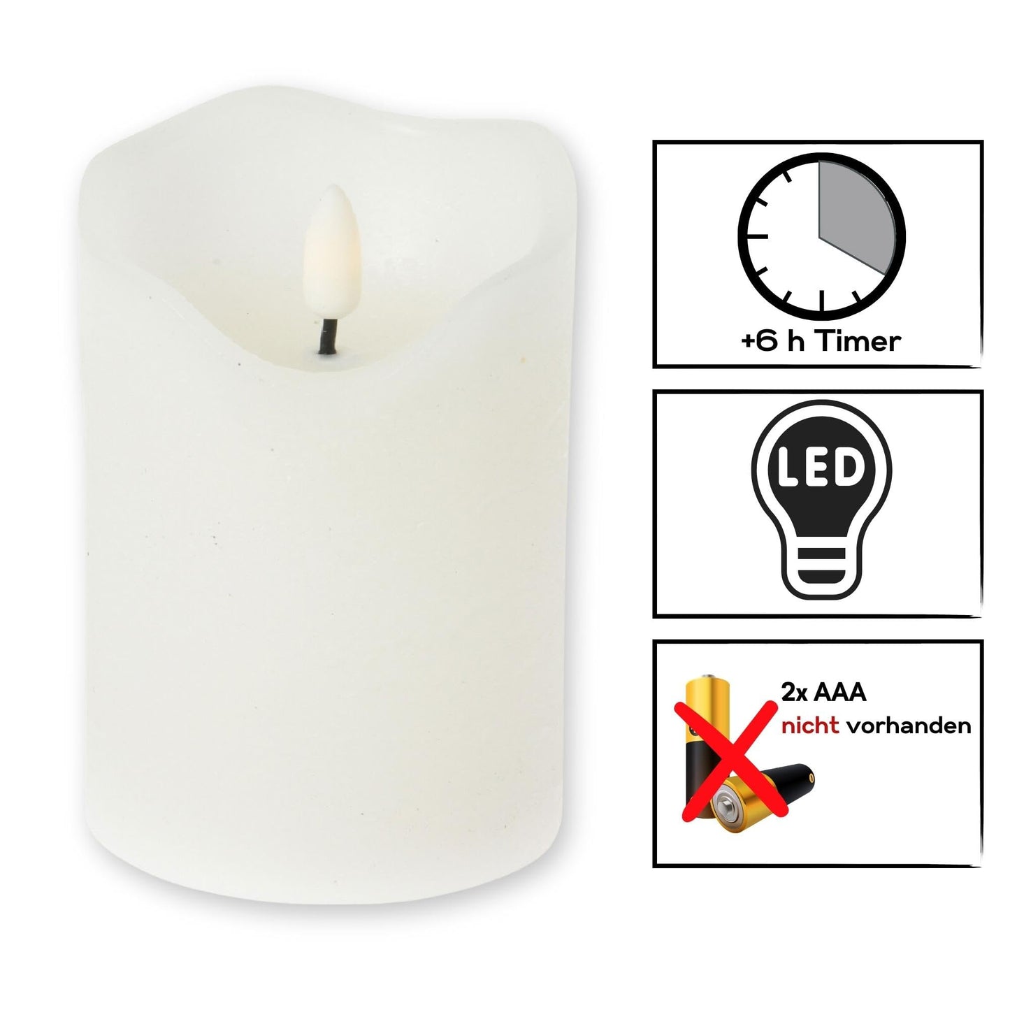ToCi LED Candles White Diameter 7 x 12.5 cm - Set of 4 with Black Wick and Timer - 4 Flameless Real Wax Candles - Advent Candles Grave