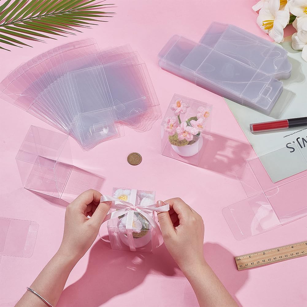 BENECREAT 50Pcs Clear PVC Gift Boxes, 7×7×10cm/2.8×2.8×3.9inch Rectangle Clear Plastic Favor Box
