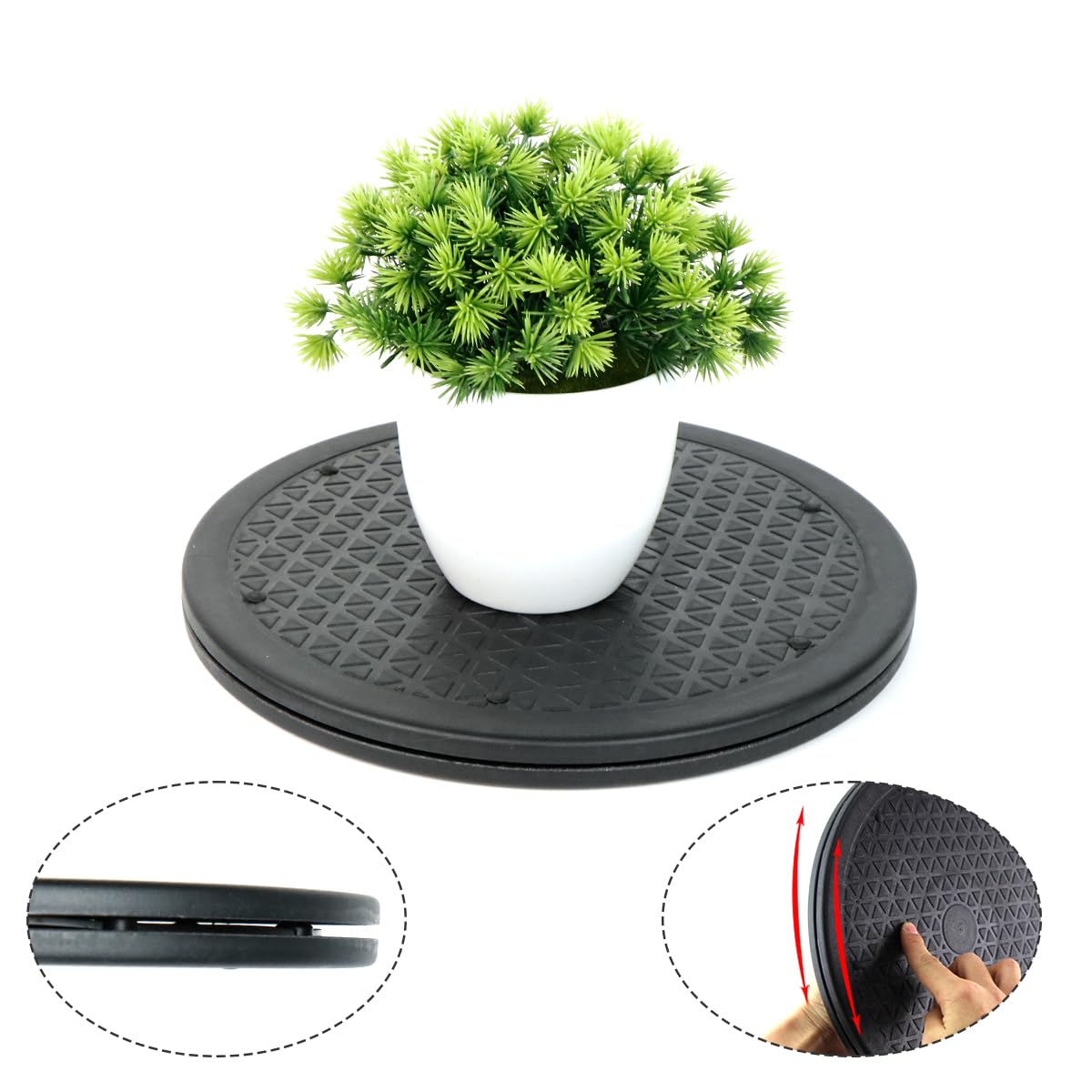 Rotating Turntable with Steel Ball Bearings, 360° Smooth Rotation Platform, Non-Slip Diamond Surface for TV, Monitor, Kitchen Appliances, 25cm, Black