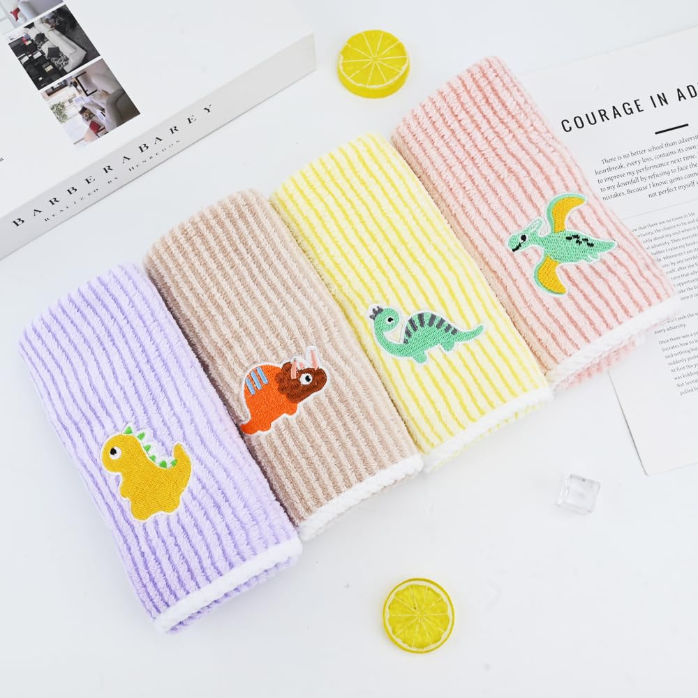 Fadcaer 4 Pcs Soft Kids Washcloth Towels with Embroidered, Multicolor Children's Facial Towel