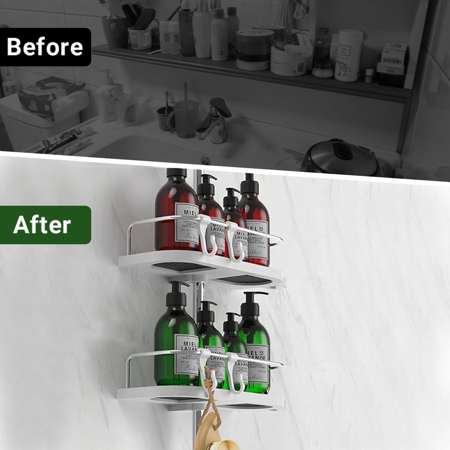 Hawsam 2PCS Shower Caddy No Drill for Shower Rail,Adjustable 18-25mm Rail