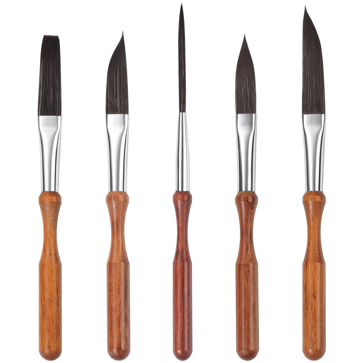 Professional Synthetic Squirrel Hair Brush Set-5PCS Detail Pinstriping Brushes for Watercolour,Inks,Acrylic & Gouache,Includes Flat,Cat's Tongue