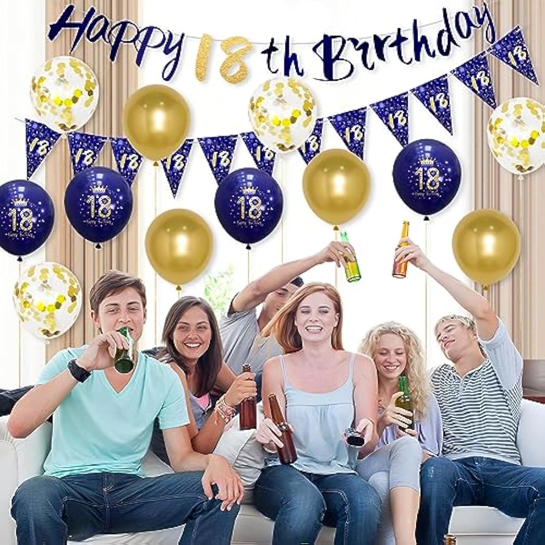Boys 18th Birthday Decorations Navy Blue Gold 18th Birthday Party Decorations Boys Banner Bunting Kit by Wonsta