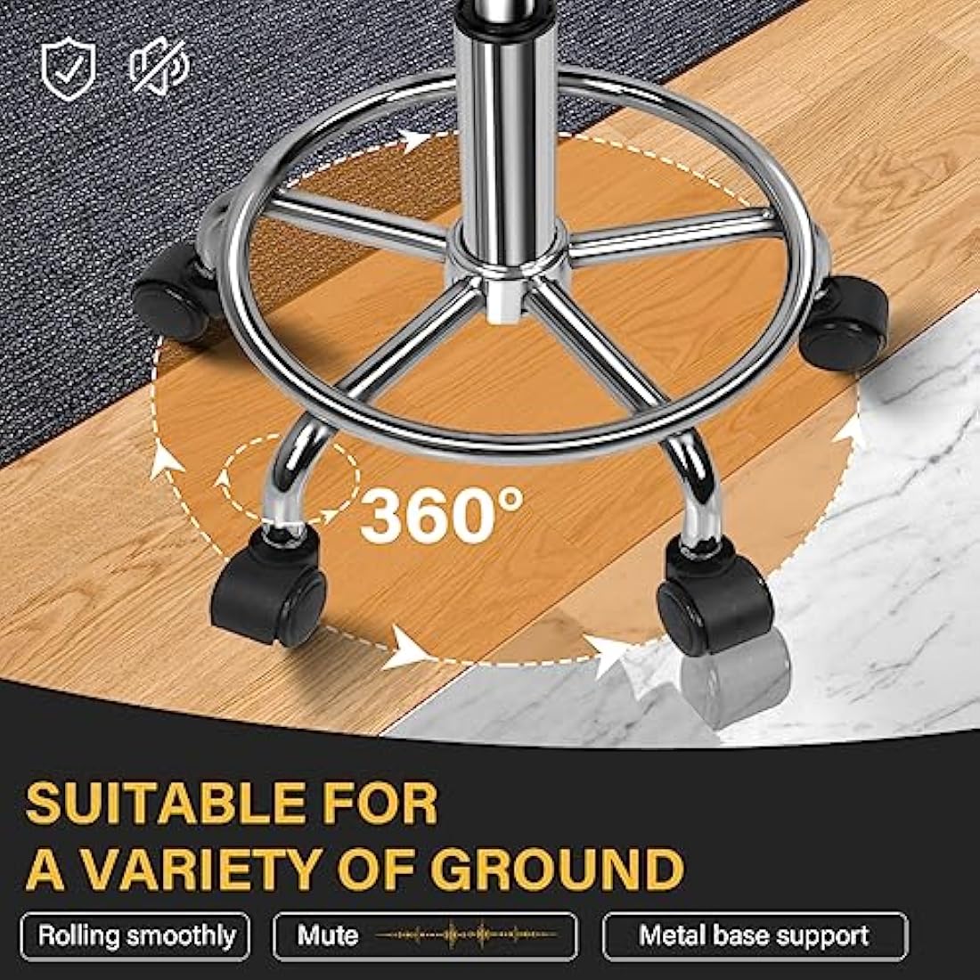 WKWKER PU Leather Round Rolling Stool Swivel Height Adjustment Home Office Drafting Lab Kitchen Massage with wheels Office Chair (black)