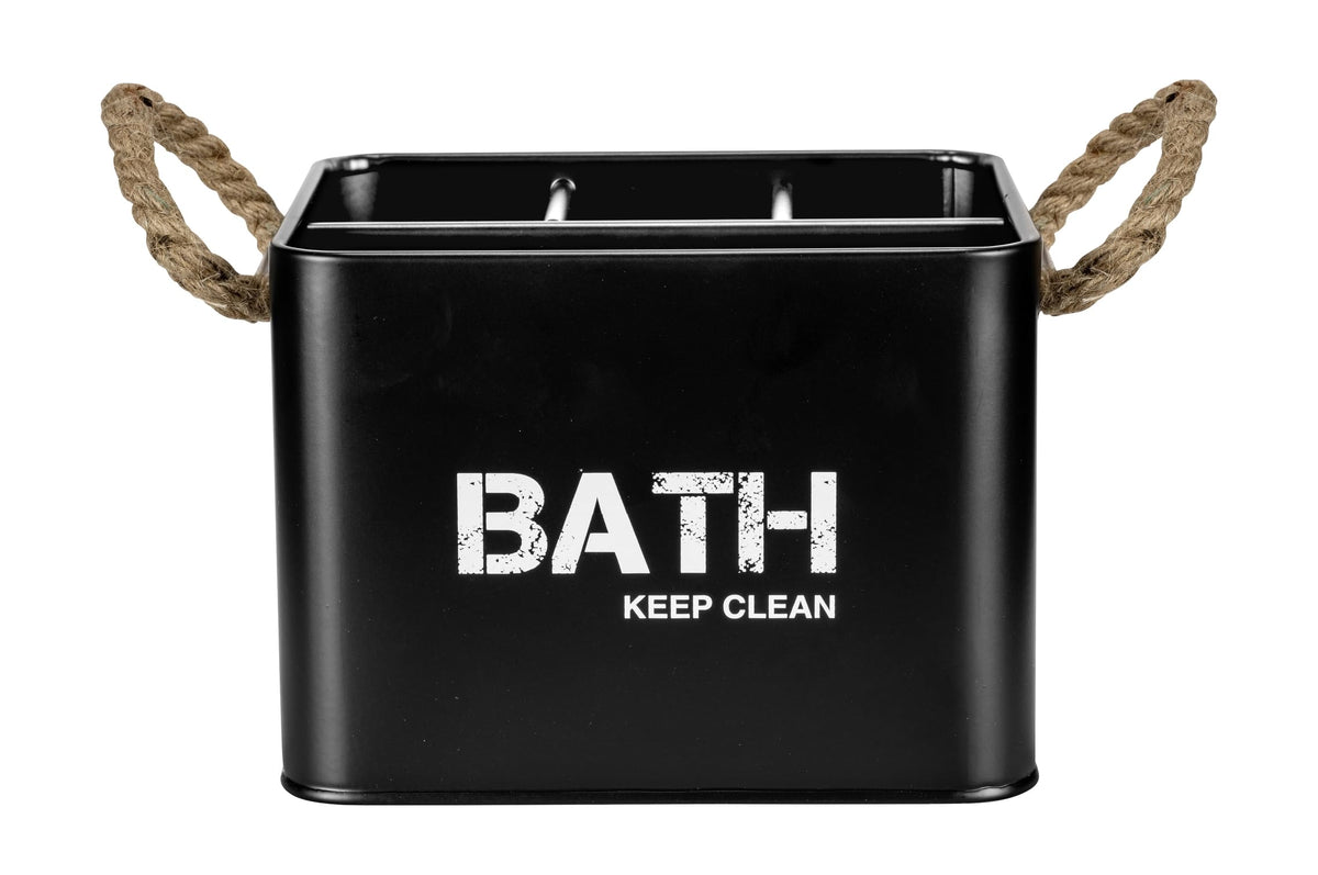 WENKO Gara Bathroom Box with 4 Compartments Black Steel Storage Box 19 x 12.5 x 13 cm Black