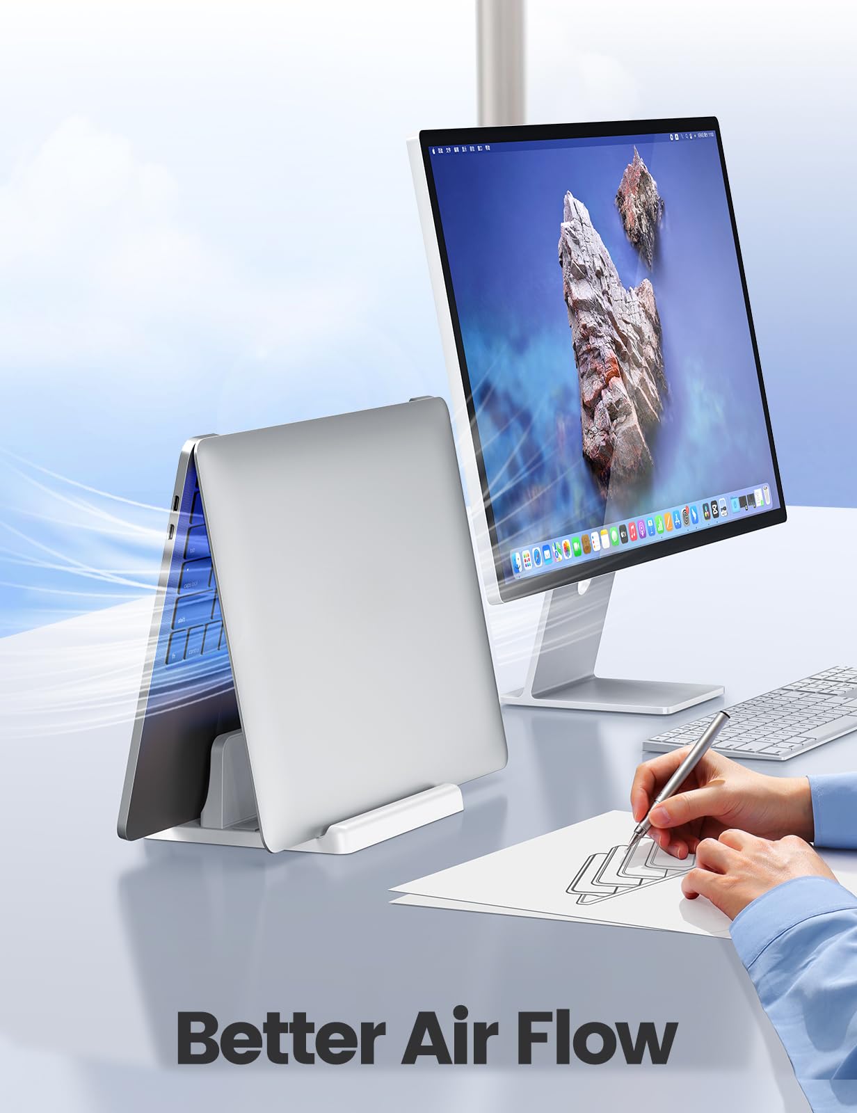 Vaydeer Vertical Laptop Stand Holder Plastic Adjustable Dock for MacBook Pro, Air, HP, Dell, Microsoft Surface, Lenovo, Up to 17.3 Inches (White)