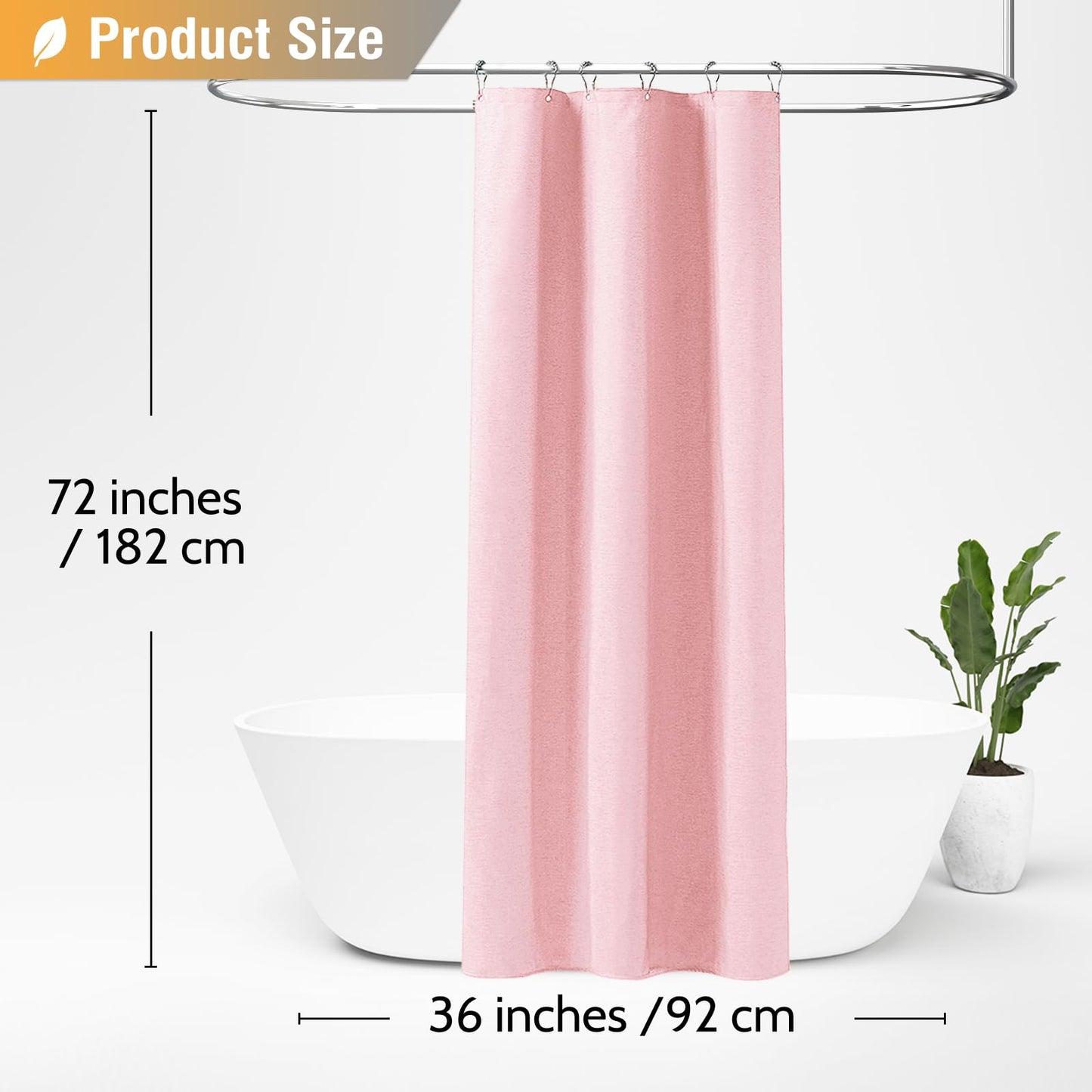 BTTN Narrow Linen Look Weighted Shower Curtain, Waterproof, 92x182cm, Pink