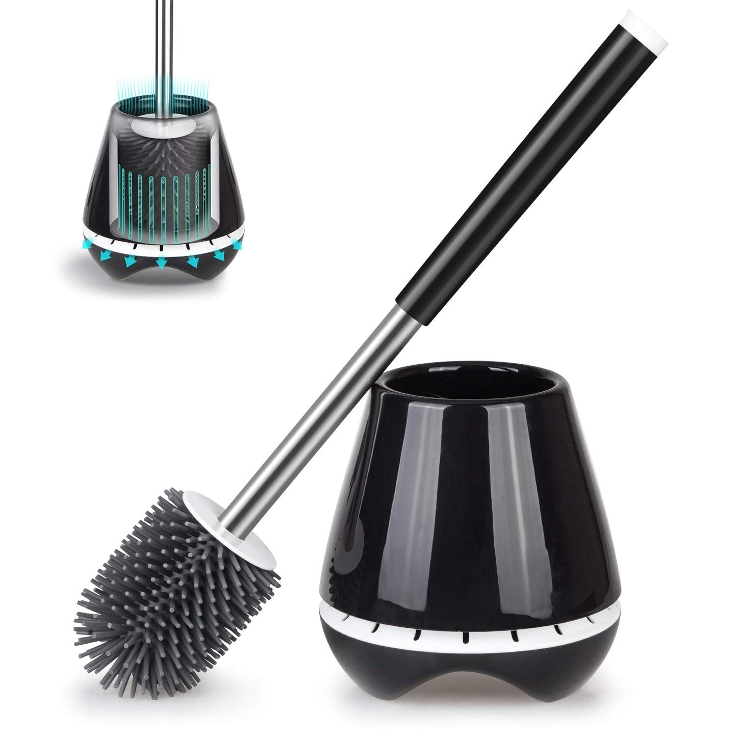 Silicone Toilet Bowl Cleaner Brush and Holder Bathroom Cleaning Brush- MEXERRIS Rubber Toilet Brush with Holder Toilet Scrubber Brush With Tweezers