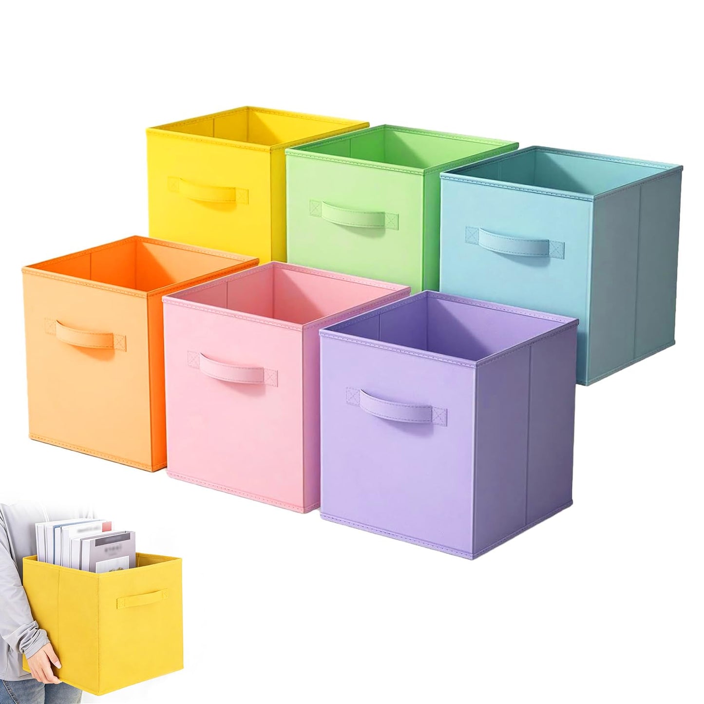 LLHONG 6 Pack Collapsible Cube Storage Boxes, Foldable Storage Cubes