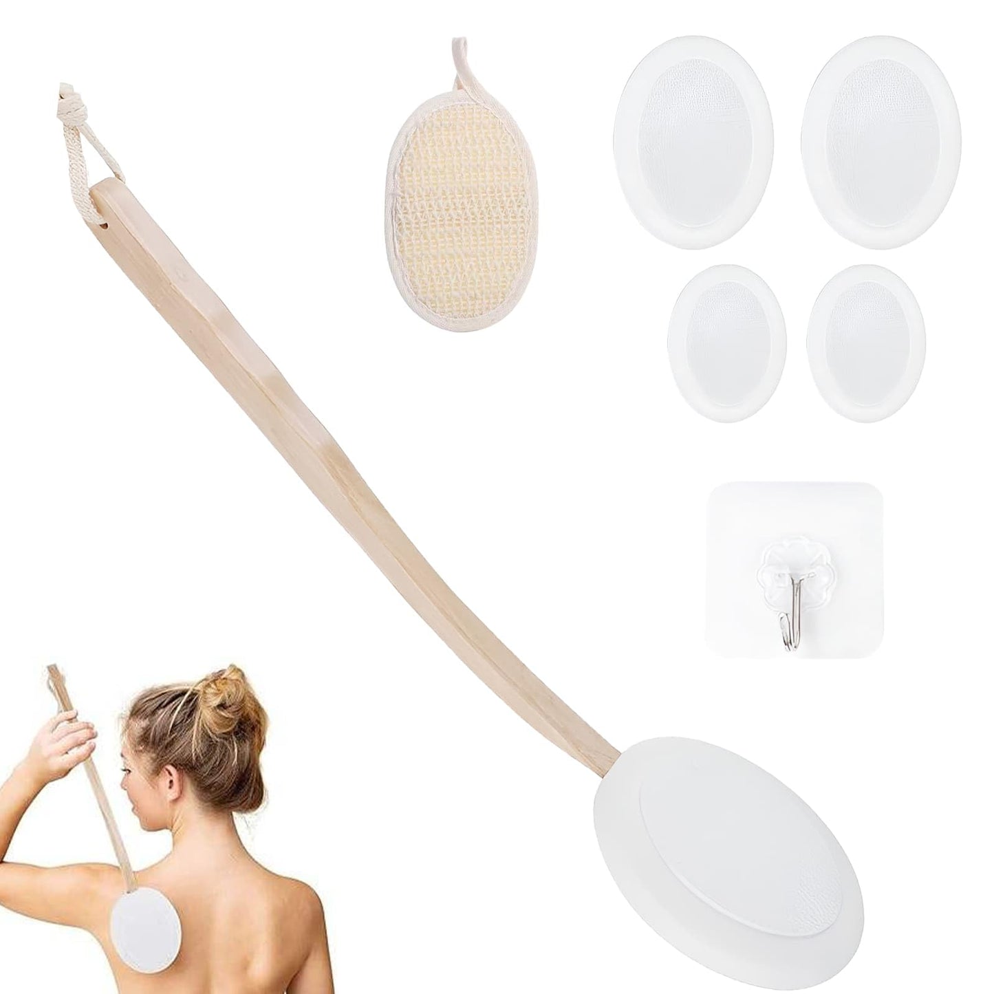 Lotion Applicator for Back, Wood Handle Long-Handled Back Sunscreen Applicator Applying Medicine, Back Moisturizing Lotion Applicator with Replaceable