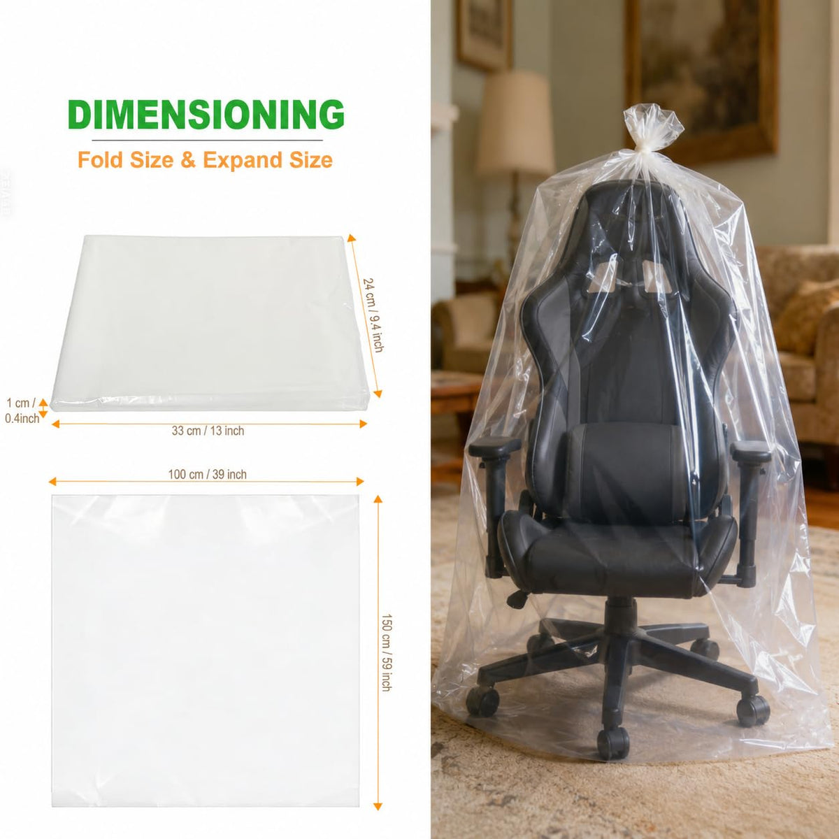 Extra Large Clear Plastic Bags - 100 x 150cm 10 Pack Heavy Duty Large Plastic Storage Bags with Zip Ties