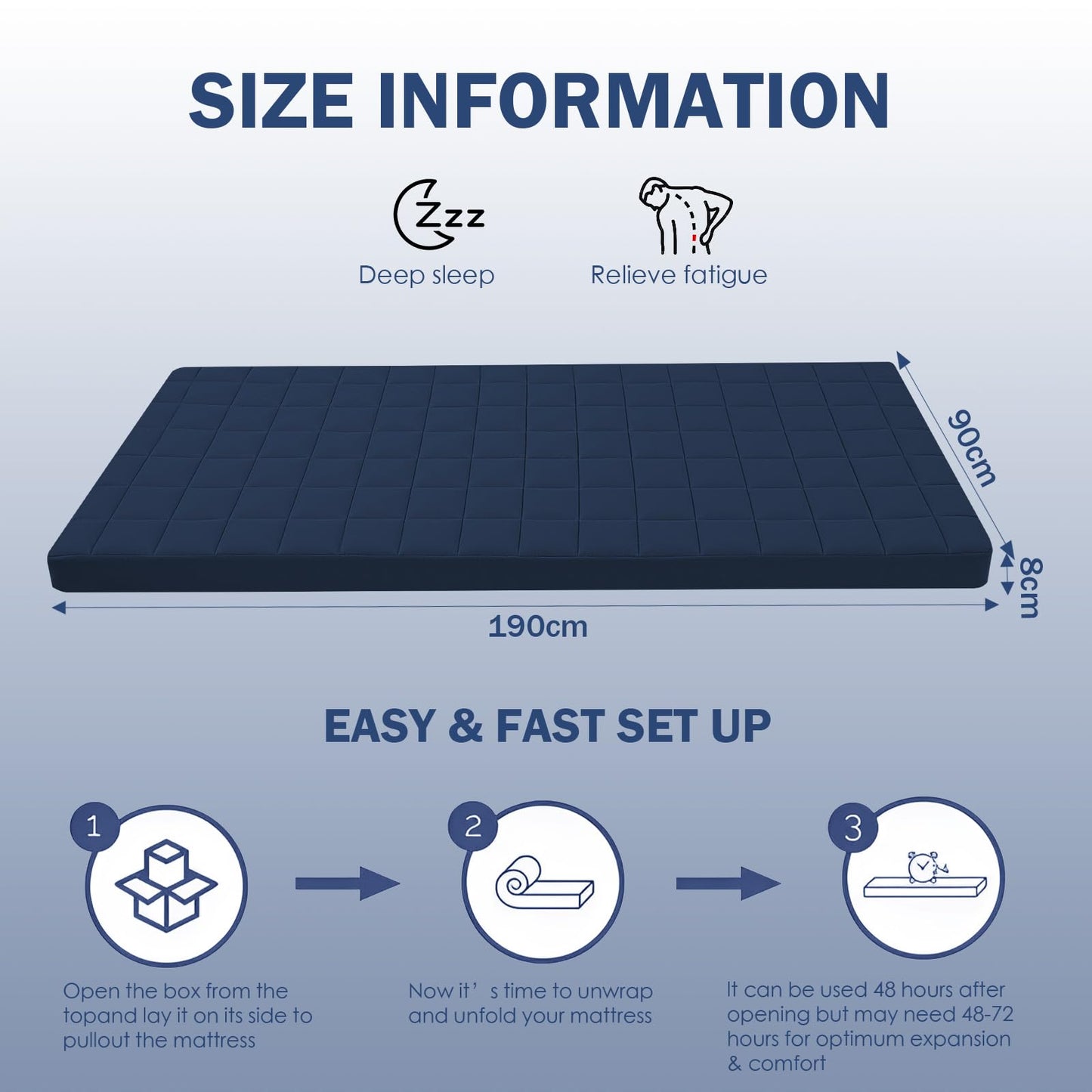 MeMoreCool Roll Up Floor Mattress Single 190x90cm, Navy Blue