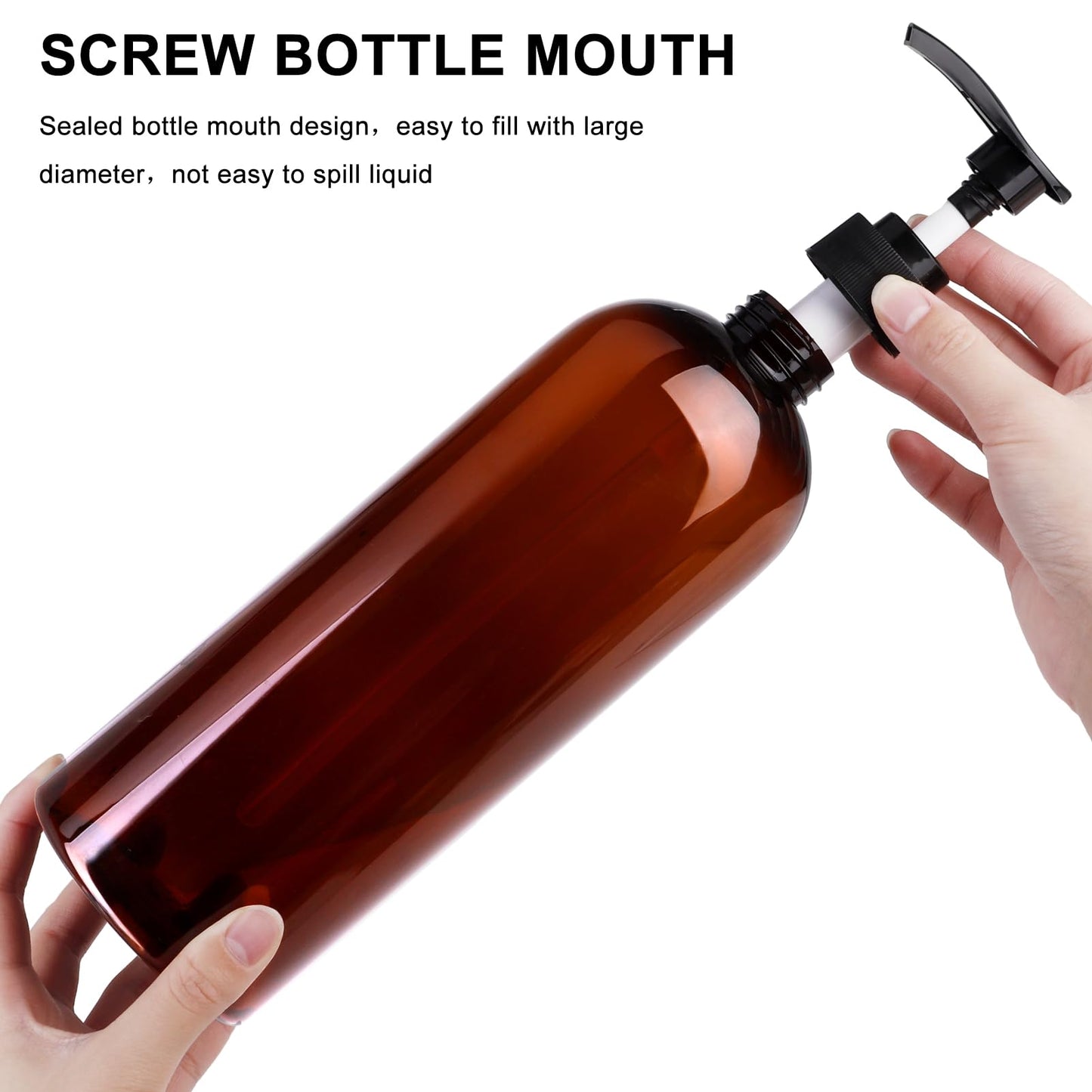 Partideal Pump Bottle Dispenser, 2 Pcs 1000ml/35.2oz Refillable Empty Plastic Amber Bottles