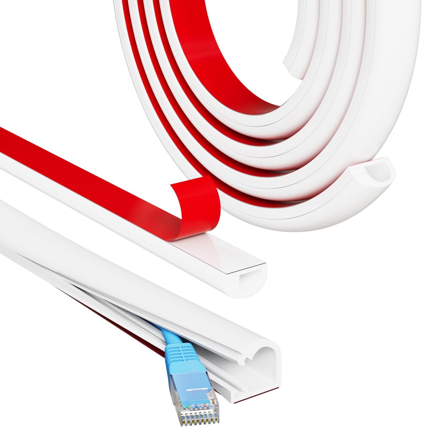 300cm White Self-Adhesive Cable Trunking for Electric Cables Kit - Mini Wire Channel Cover for Walls,Neat Cable Management Hider for 1 Cord TV and
