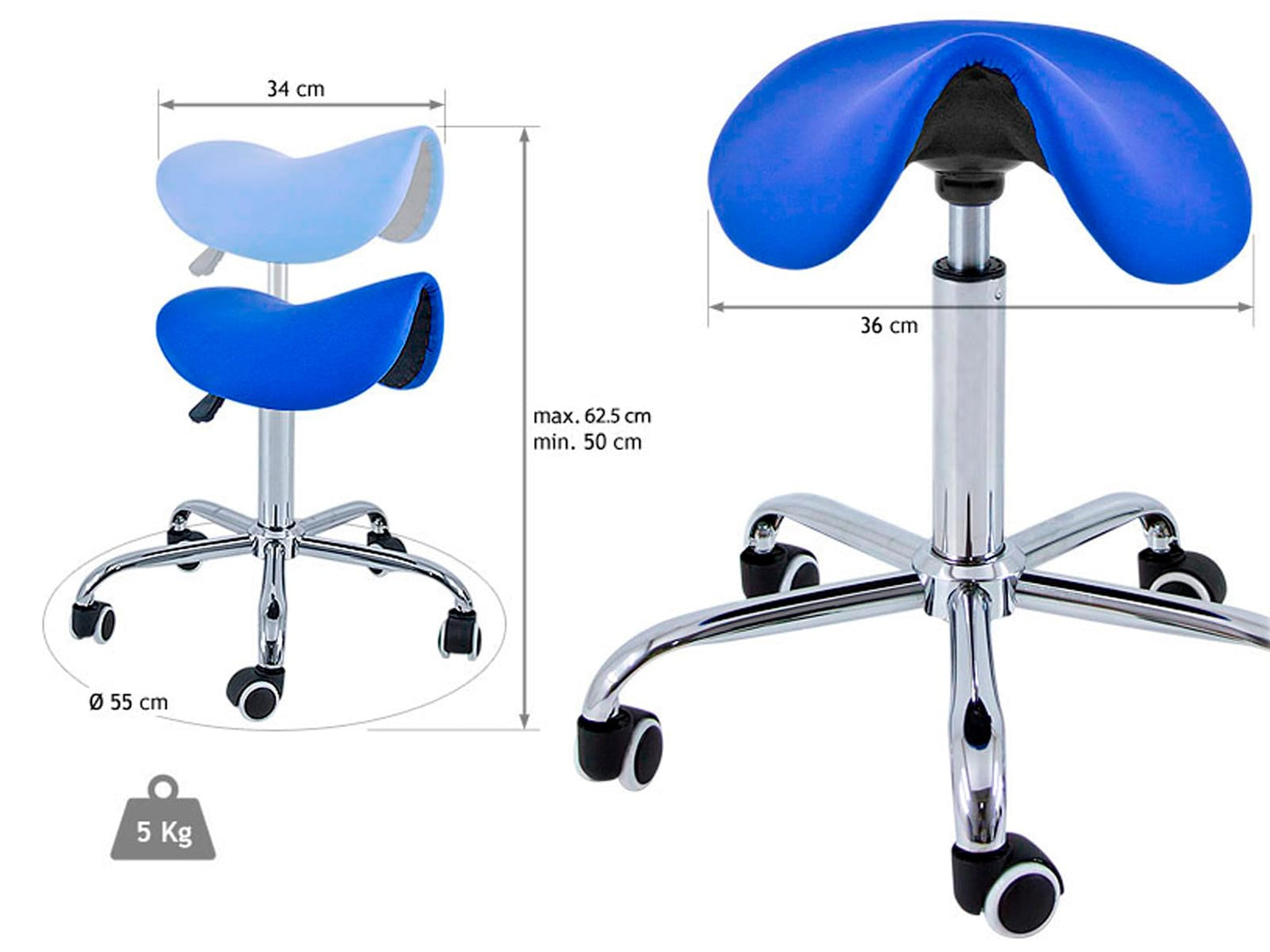 QUIRUMED Stool Pony 5 Wheels Chrome Base Blue