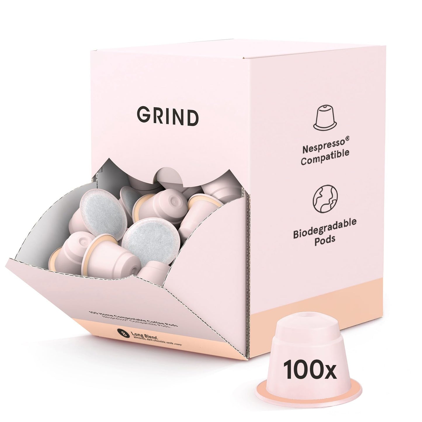 Grind Long Coffee Pods ? Pack of 100 Biodegradable Capsules ? 100% Arabica ? Nespresso? Original Compatible ? Home Compostable ? Barista Quality and